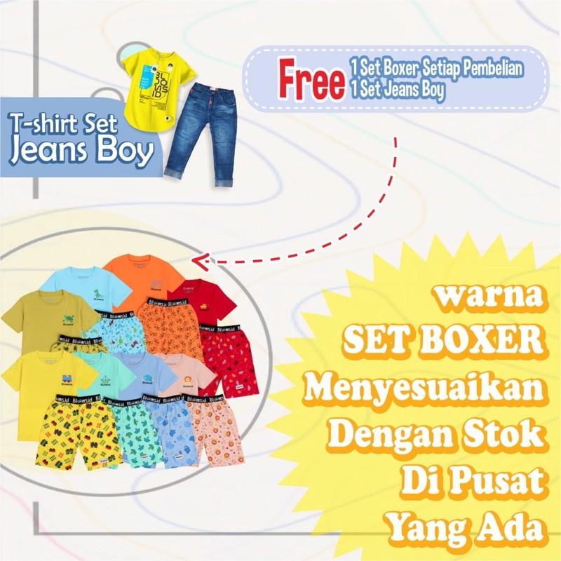 Blooms id Setelan Jeans Anak Laki Laki  Free Set Boxer - Set Baju Celana Kaos Laki laki