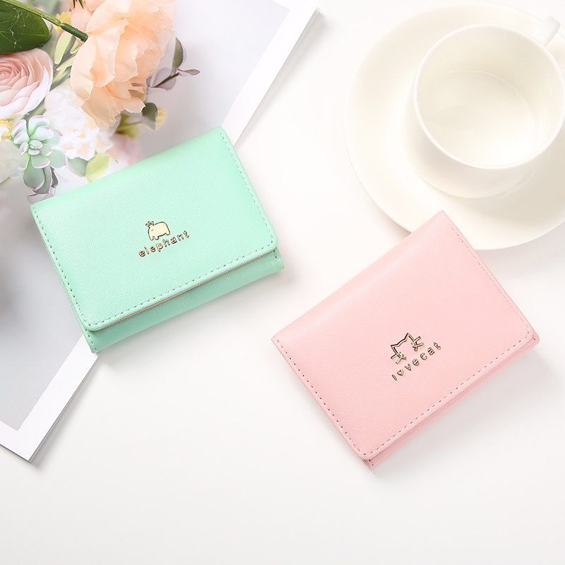 W33 Dompet Mini Wanita Motif Binatang Lucu Elegan Cewek Kartu Uang Foto Cantik Women Wallet Perempuan Kulit PU Leather Hitam Lipat Kecil Panjang  Korea Pria Cowok Laki Laki Cowo Import Premium Murah Tas Dompet Wanita Import Cewe Cantik