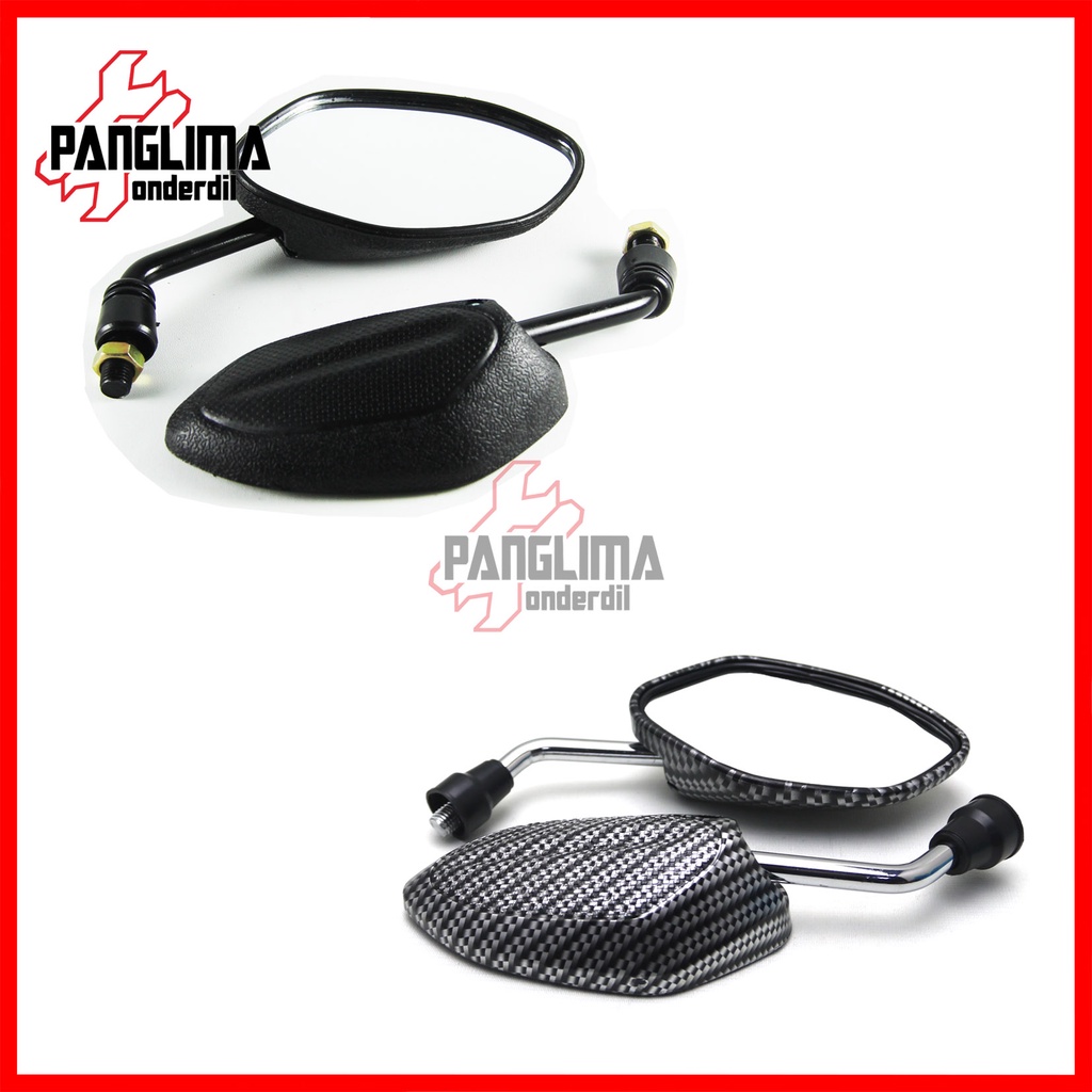 Spion Kecil-Mini Semua Jenis Motor Honda Drat Kanan Baut 14 Beat FI-F1-eSP-Street-Sporty-Pop &amp; Blade New &amp; Revo 110-Fit Sepion-Kaca-Mirror Kiri-Kanan Set Hitam-Carbon-Karbon