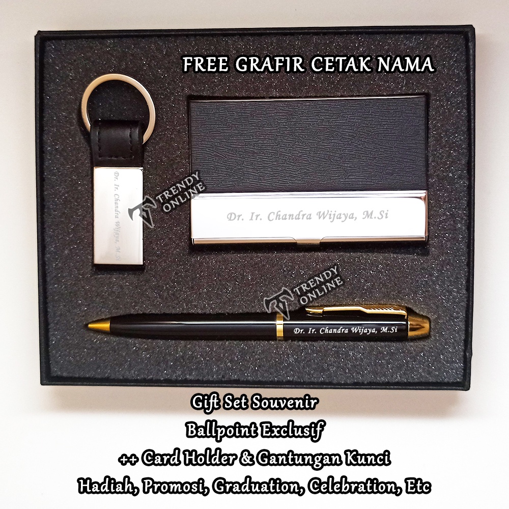 

Gift set Souvenir Ballpoint, Promosi, Hadiah, Pulpen Giftset Exclusif Card Holder dan Gantungan Kunci