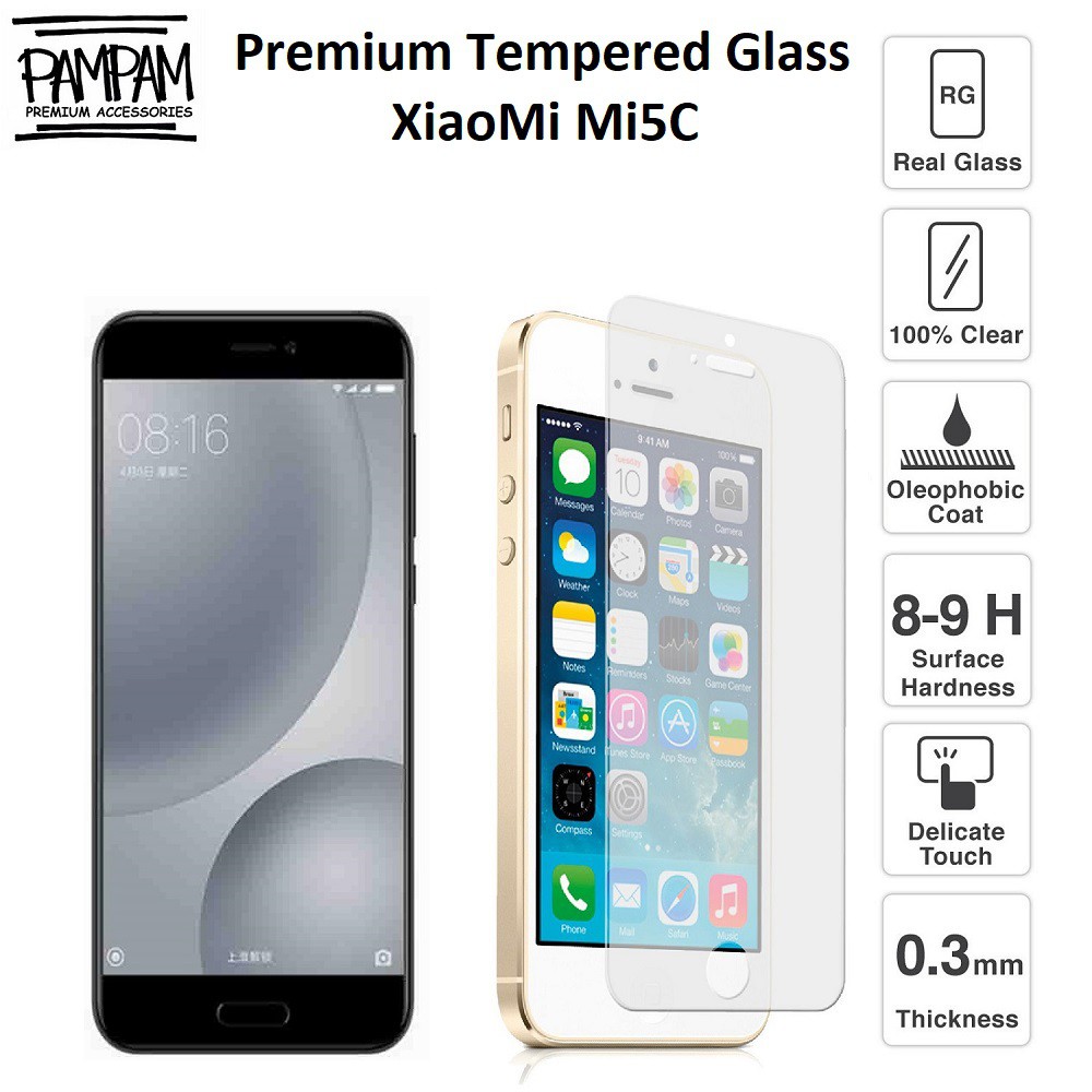 Premium Tempered Glass XiaoMi Mi5C Mi 5C 9H HP Anti Gores Handphone Screen Guard Protector Tempred