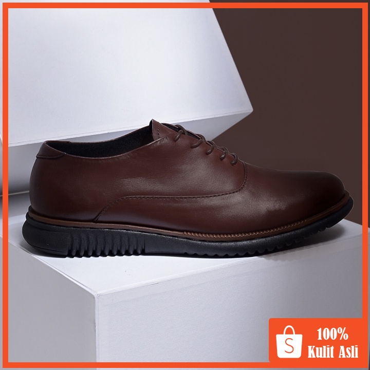 LONDON 2.0 BROWN - Sepatu Pantofel Pria Kulit Asli Formal Kasual Kerja Kuliah Oxford - Pantopel Pria