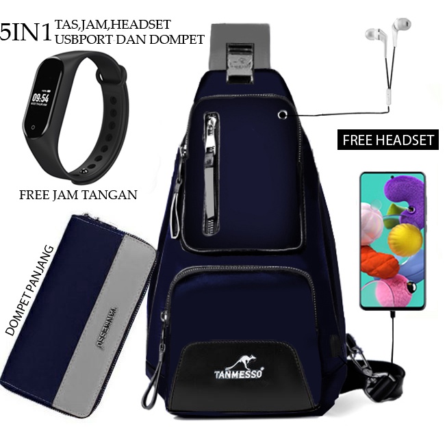 TANMESSO 5in1 BAYAR DITEMPAT- JAM LED -HEADSET- DOMPET -USBPORT -TAS WATERPROOF-BAHAN INTERPILAR SENDIRI LEMBUT DAN TEBAL MENGANDUNG 70%COTTON BUKAN PARASUT ATAU KANVAS SEPERTI YANG BEREDAR DIPASARAN-TAS SELEMPANG PRIA-SLING BAG PRIA