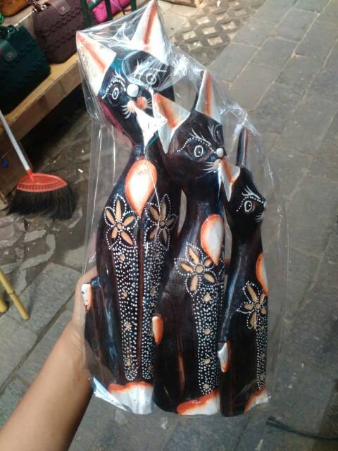 (BISA COD) Satu Set Pajangan Patung Kucing Ukuran Besar Isi 3 pcs - Souvenir Unok Cantik Khas Jogja