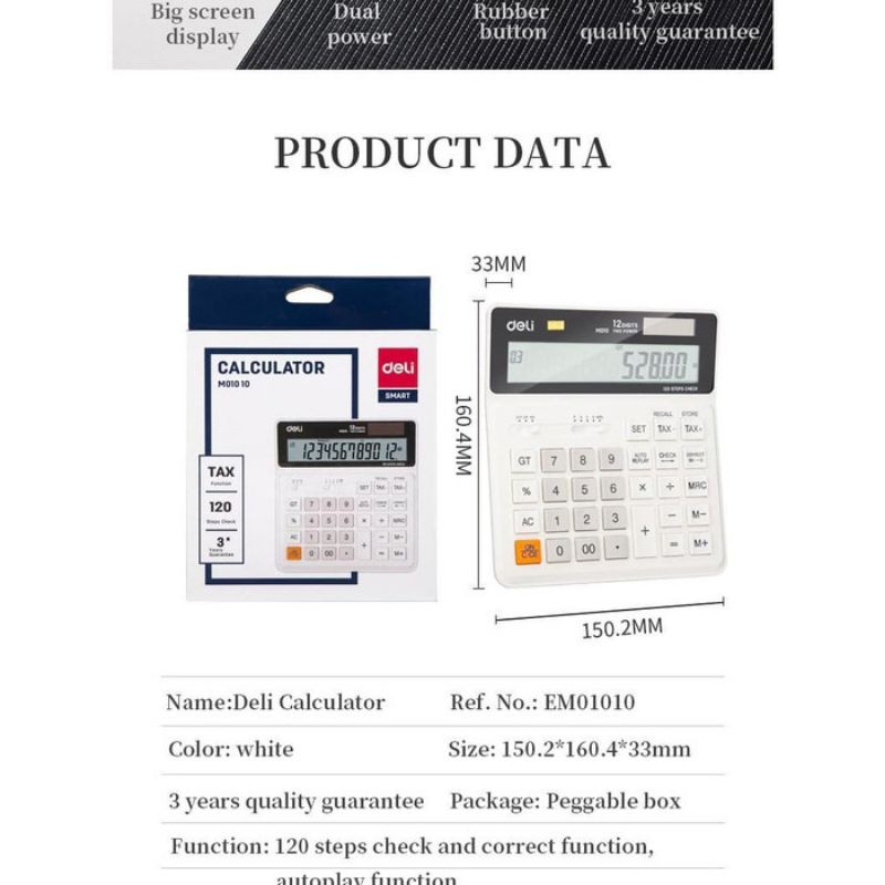 

Deli M010 - Check & Correct Calculator Desktop Kalkulator Meja Office