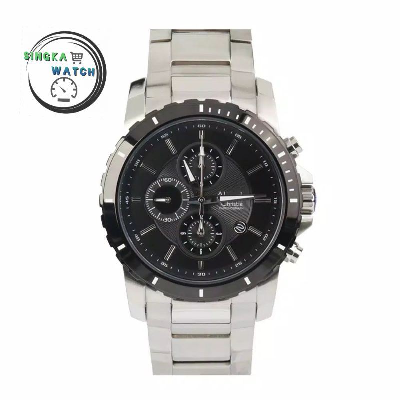 JAM TANGAN COWOK ALEXANDRECHRISTIE AC ORIGINAL SERI 6141MC SILVER BLACK