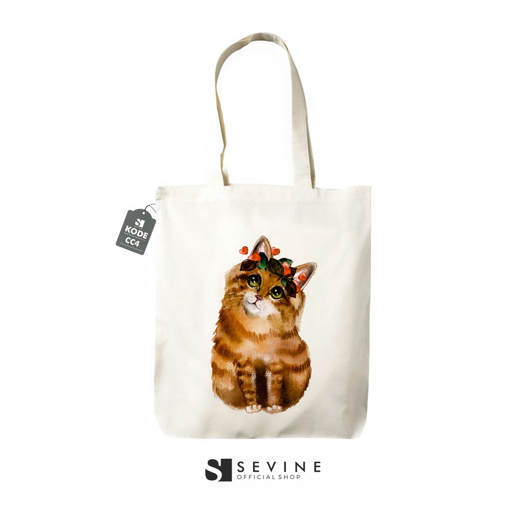 Sevine Tas Tote Bag Wanita Totebag Resleting Custom Cat Series - CC