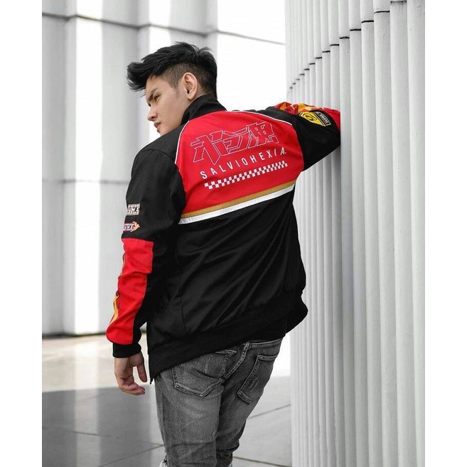 Jaket Nascar Slvhx Racing Team Jaket Salvio Hexia Jaket Parasut Salviohexia Jaket Pria Maroon Black