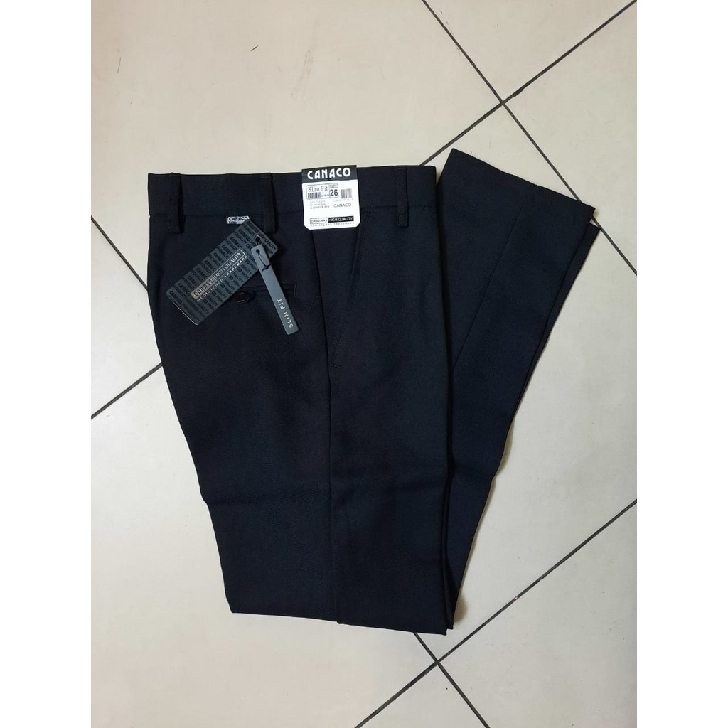 CELANA BAHAN FORMAL ANAK TANGGUNG / SLIMFIT / HITAM / PANJANG / TEBAL