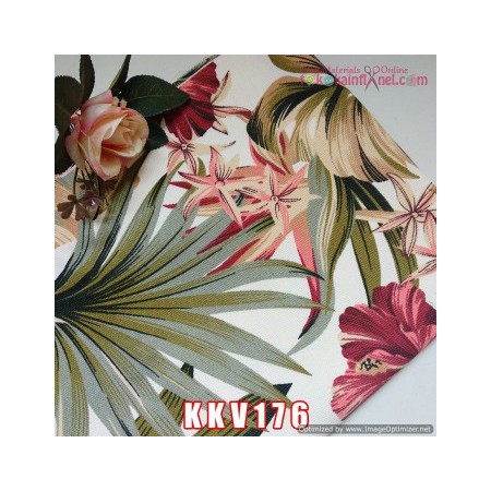 Kkv176 Kain Kanvas Motif Kembang Sepatu Besar Ukuran 1mx145cm