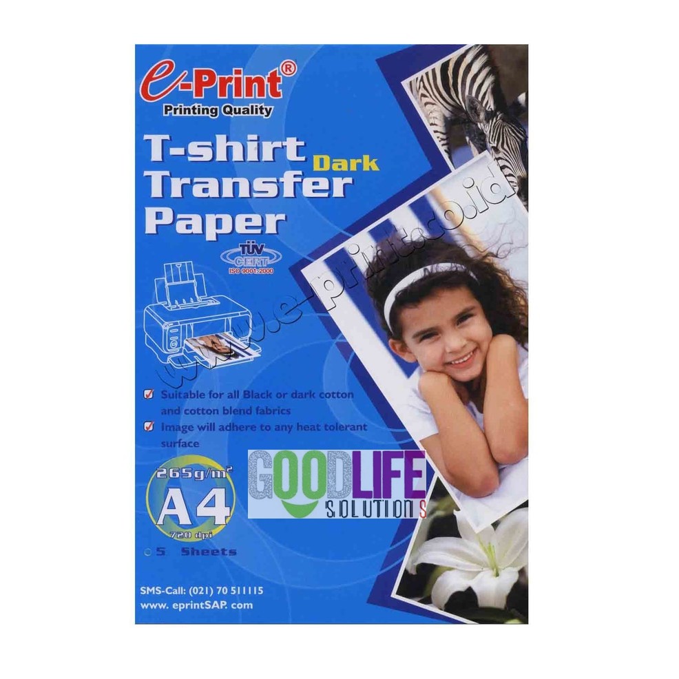 

Kertas Transfer Paper E-Print A4 - Kaos Hitam Isi 5 Lembar -Non Mirror