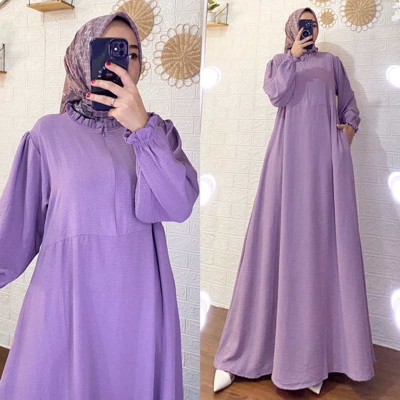 Dress Zahwa, Bahan Crinkle airflow premium. Ld 110 pb 140