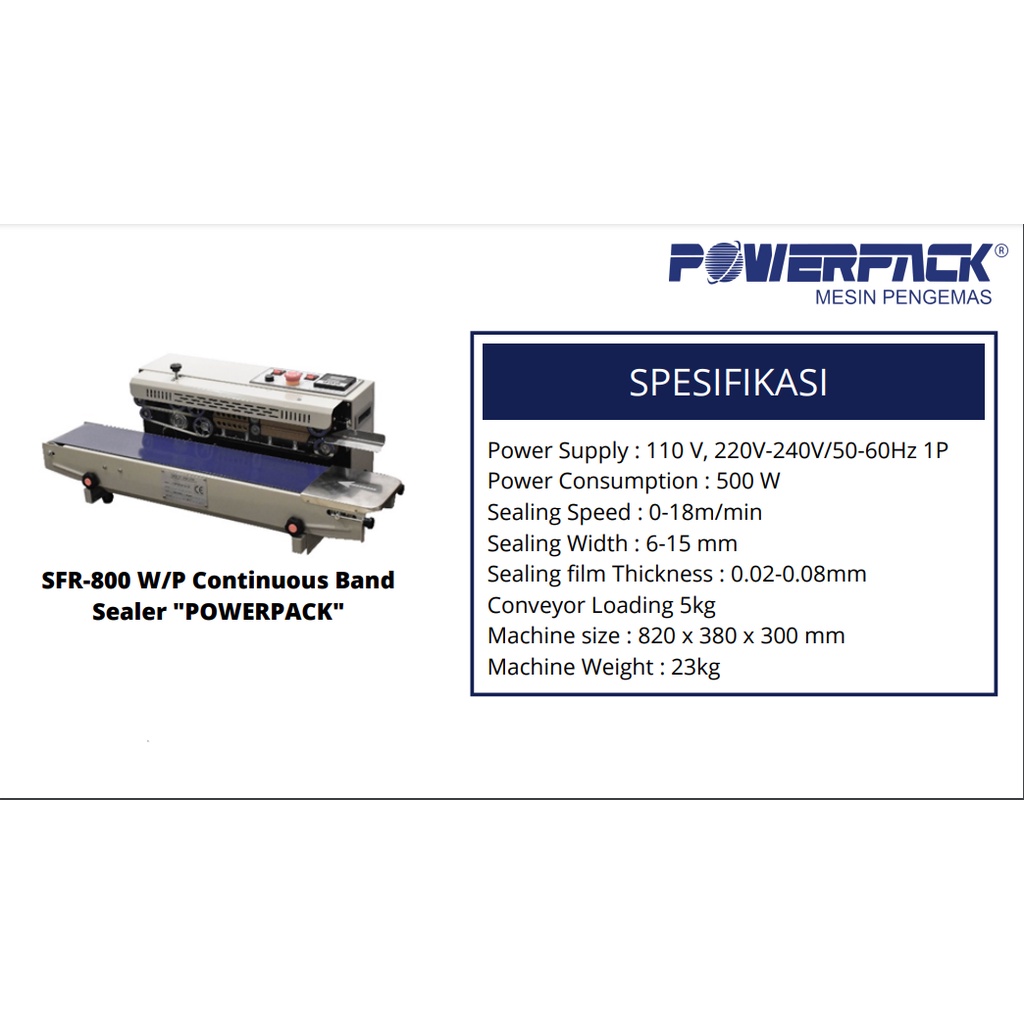 Continous Band Sealer POWERPACK SFR800 W/P - Mesin Segel Press Plastik film SFR 800 SFR-800WP POWERPACK