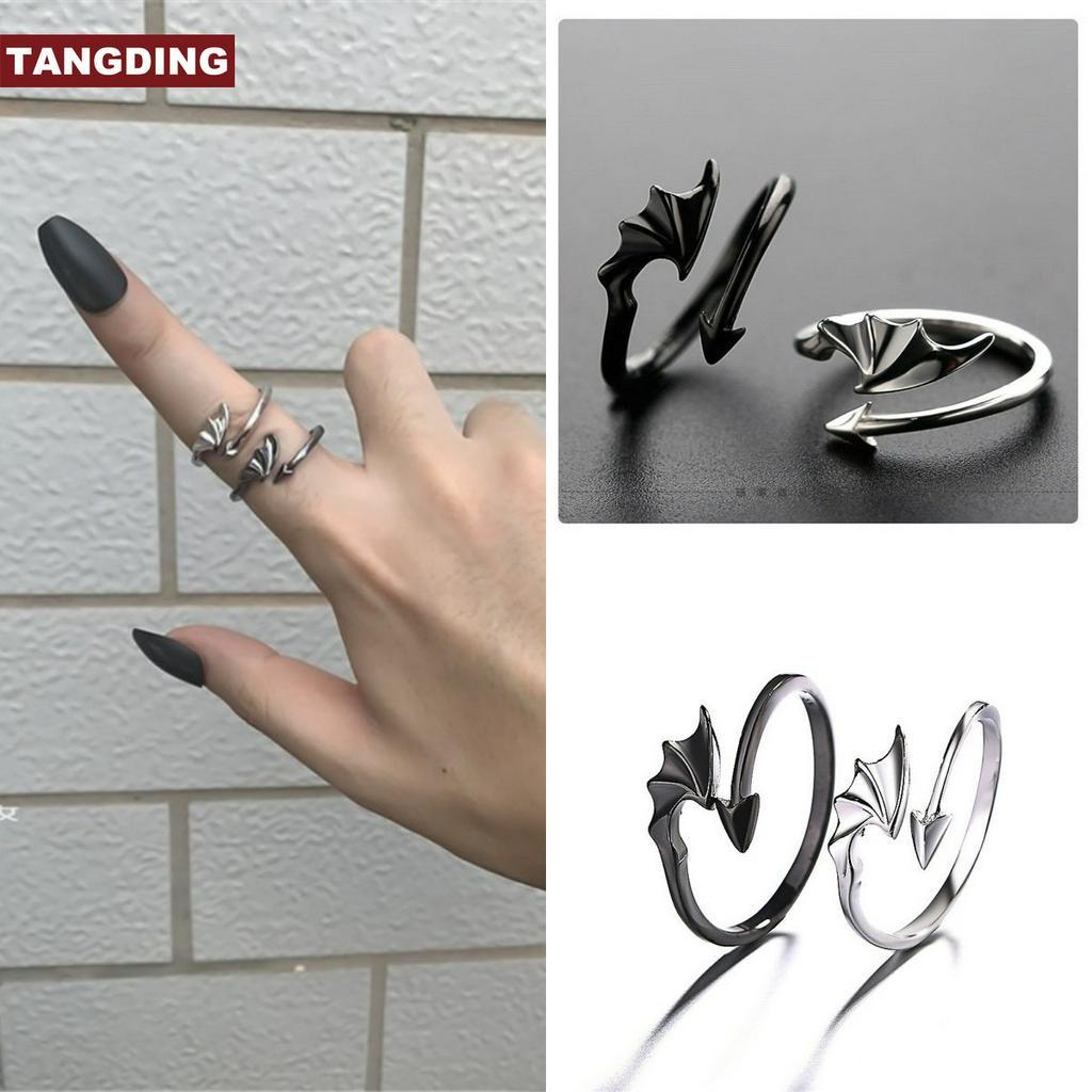 Cincin Desain Naga Devil Angel Dark Punk Gothic Untuk Pasangan