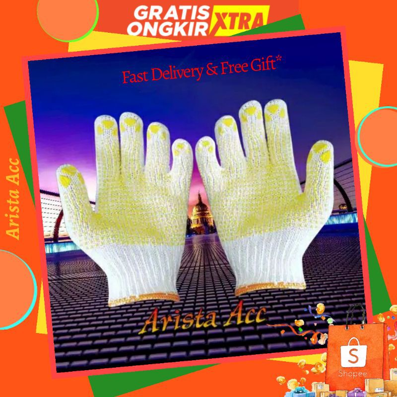SARUNG TANGAN SAFETY KATUN BENANG 5 POLKA DOT KUNING MURAH STEEL HORSE MATAHARI