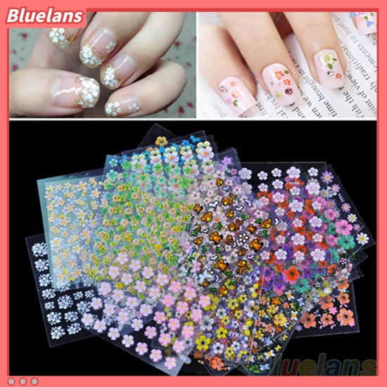 Bluelans 30 Lembar Stiker Nail Art Motif Bunga Campur Untuk Manicure DIY