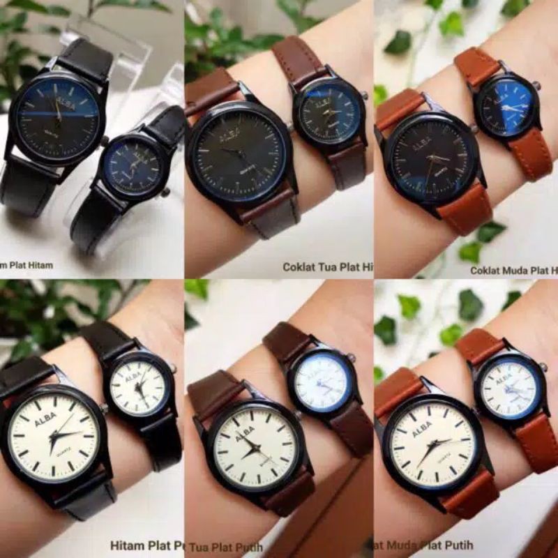 (Grosir)Jam Tangan Couple Alba Strap Kulit(Terima Cod)