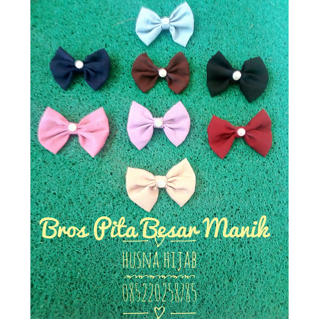 [HUSNA HIJAB] Bros Pita Besar Manik Ecer Bahan Wolfis / Bros Pita Besar Ecer Satuan