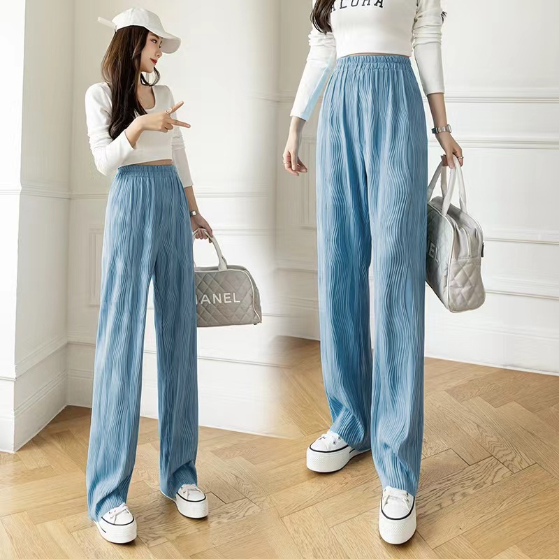 Women Wide Leg Water Ripple Silky Pants Celana Panjang Wanita 2708