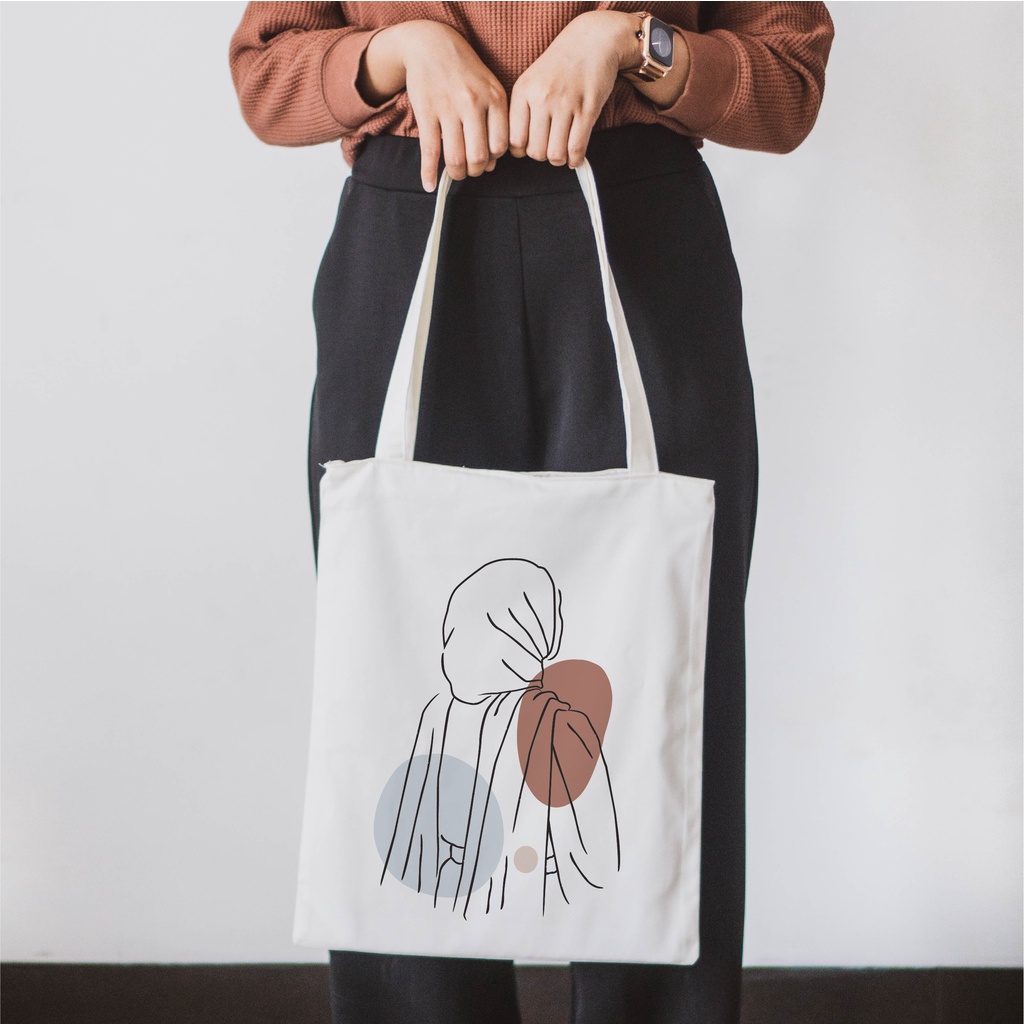 Sevine Totebag Tas Wanita Tote Bag Resleting Laptop Nordic Line Art Custom - LN