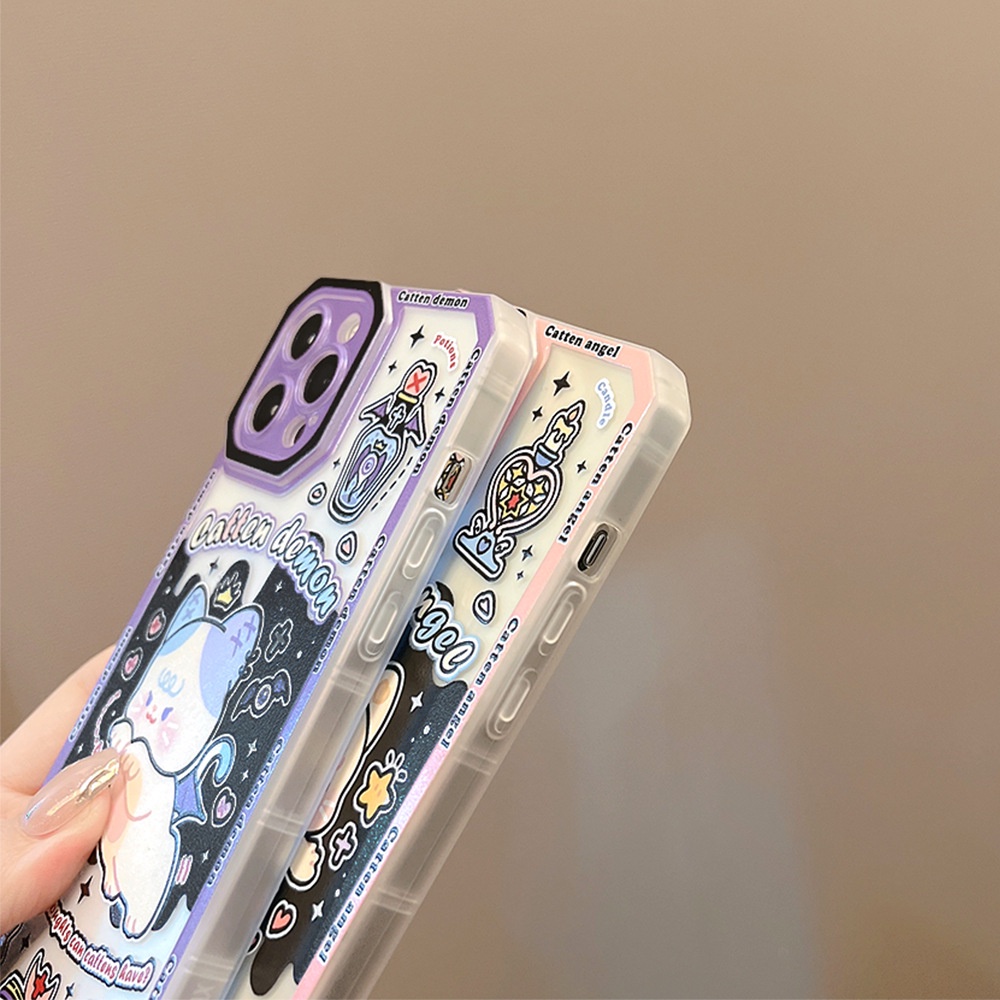 Case Pelindung Penuh Desain Kartun Angel and Demon Cat Untuk Iphone 7 8 PLUS X XR XS 11 12 13 MINI PRO MAX SE 2020