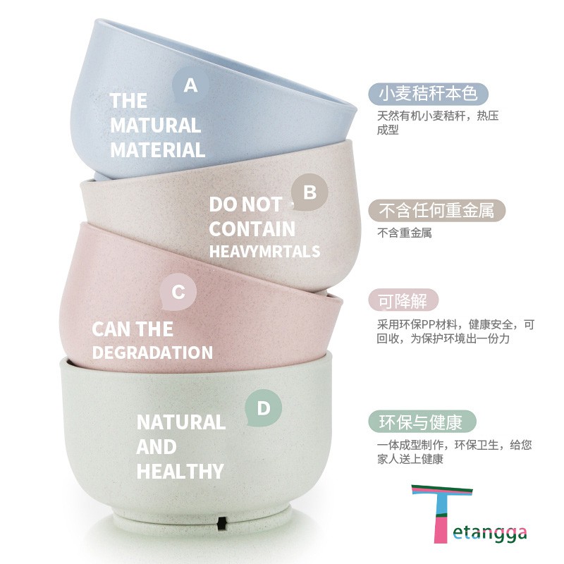 4 IN 1 Mangkok Wheat Straw/Mangkuk Makan Bowl Set 4pcs Warna Warni Wheat Bowl Set Mangkuk Keluarga