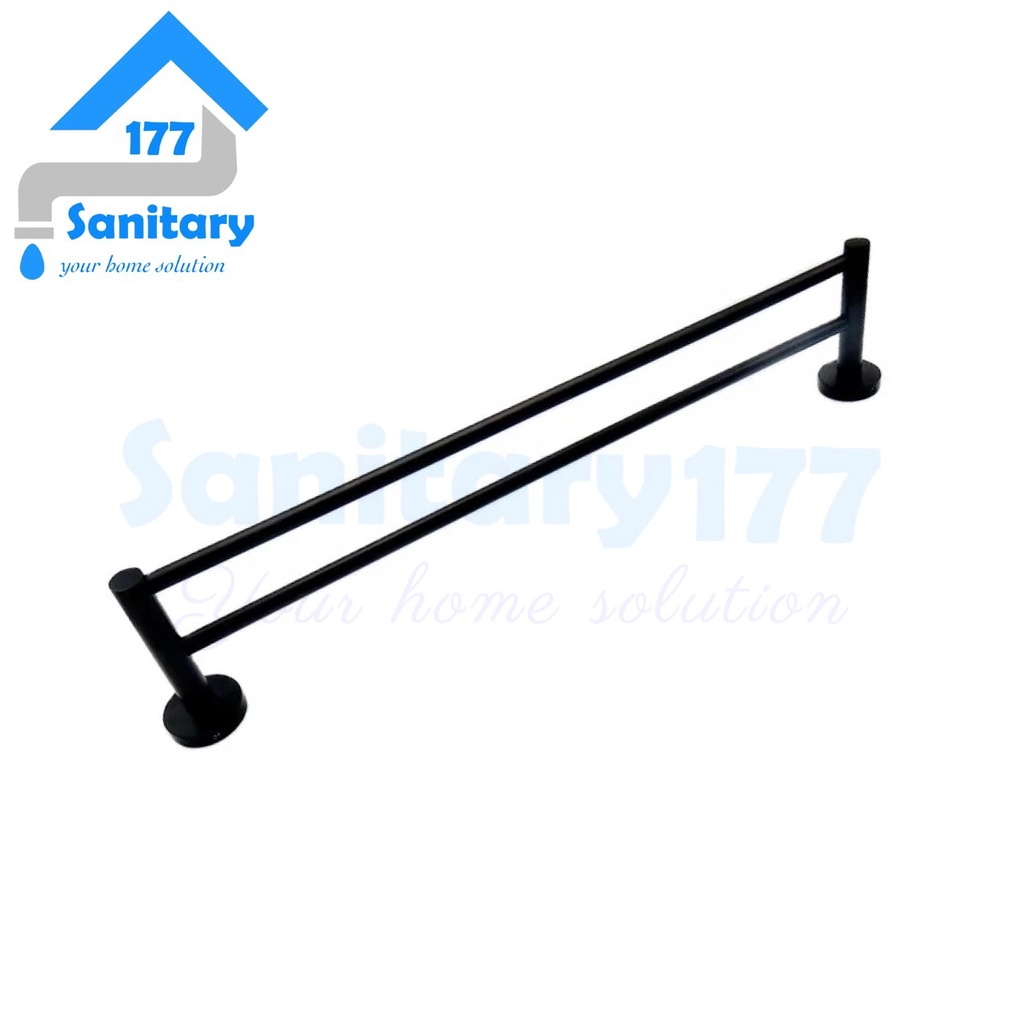 Rak Handuk stainless 60 cm 2 susun 266-gantungan towel rack hook hanger dua baris hitam  stenlis 60cm black hitam sanitary177