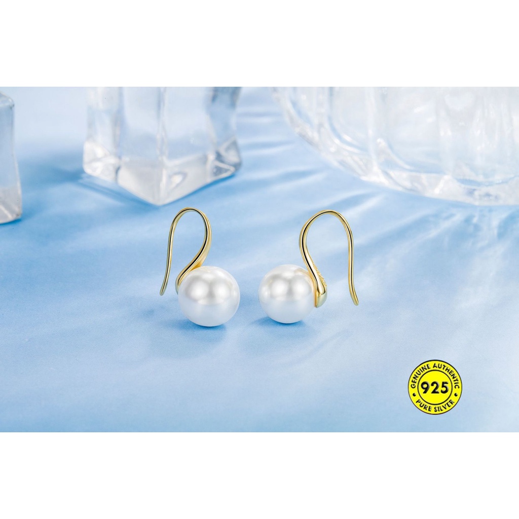 Anting Kait Sterling Silver Hias Mutiara Gaya Retro Perancis Untuk Wanita