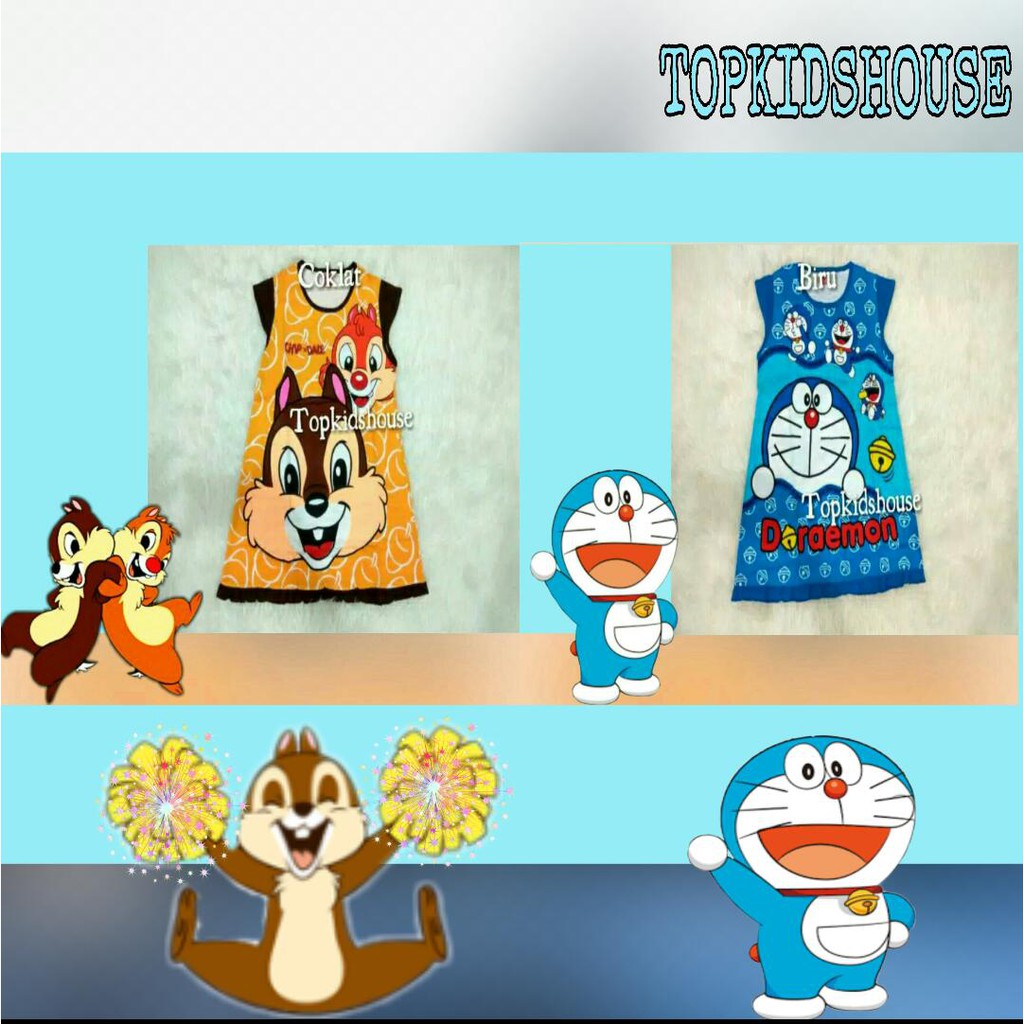 Dress Daster Anak Perempuan Kartun Doraemon Dan Chips Dale