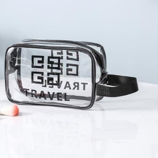 ☺ Tas kosmetik transparan plastik mika - tas toilet peralatan mandi F397 - size S ➺