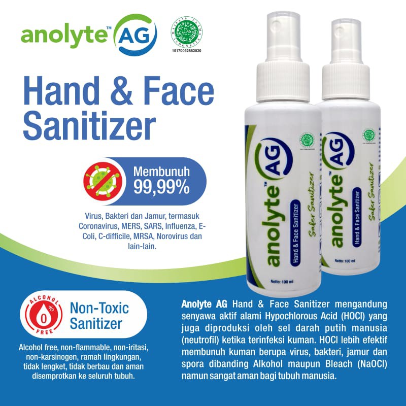 Jual HAND AND FACE SANITIZER Anolyte AG (HOCL) 100 Ml Hand & Face ...