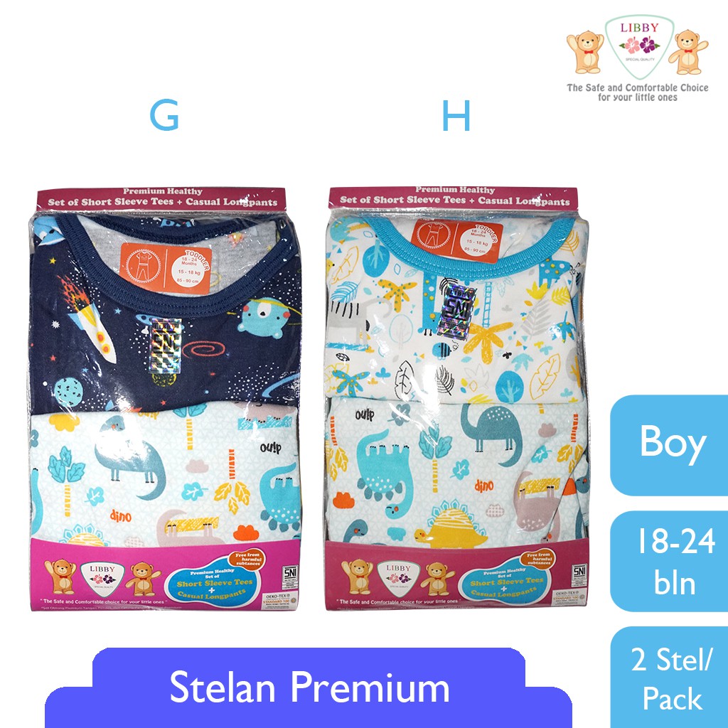 LIBBY Stelan Short Slevee Tees dan Casual Longpants 18 - 24 bulan BOY (1 pack) RANDOM-4