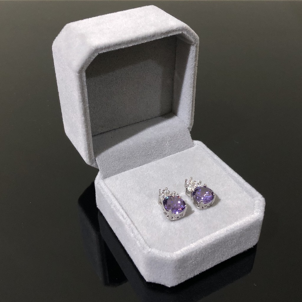 Kotak Cincin Anting Box Bahan Bludru Velvet Abu Abu Merah Pink Biru - BX003