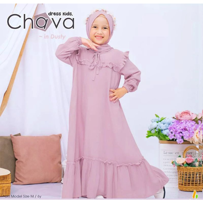 GAMIS ANAK MUSLIM PEREMPUAN 7-8 TAHUN/DRESS KIDS CHAVA/GAMIS ANAK TERBARU CERUTY BABYDOLL/FAR MOSLEMSTORE