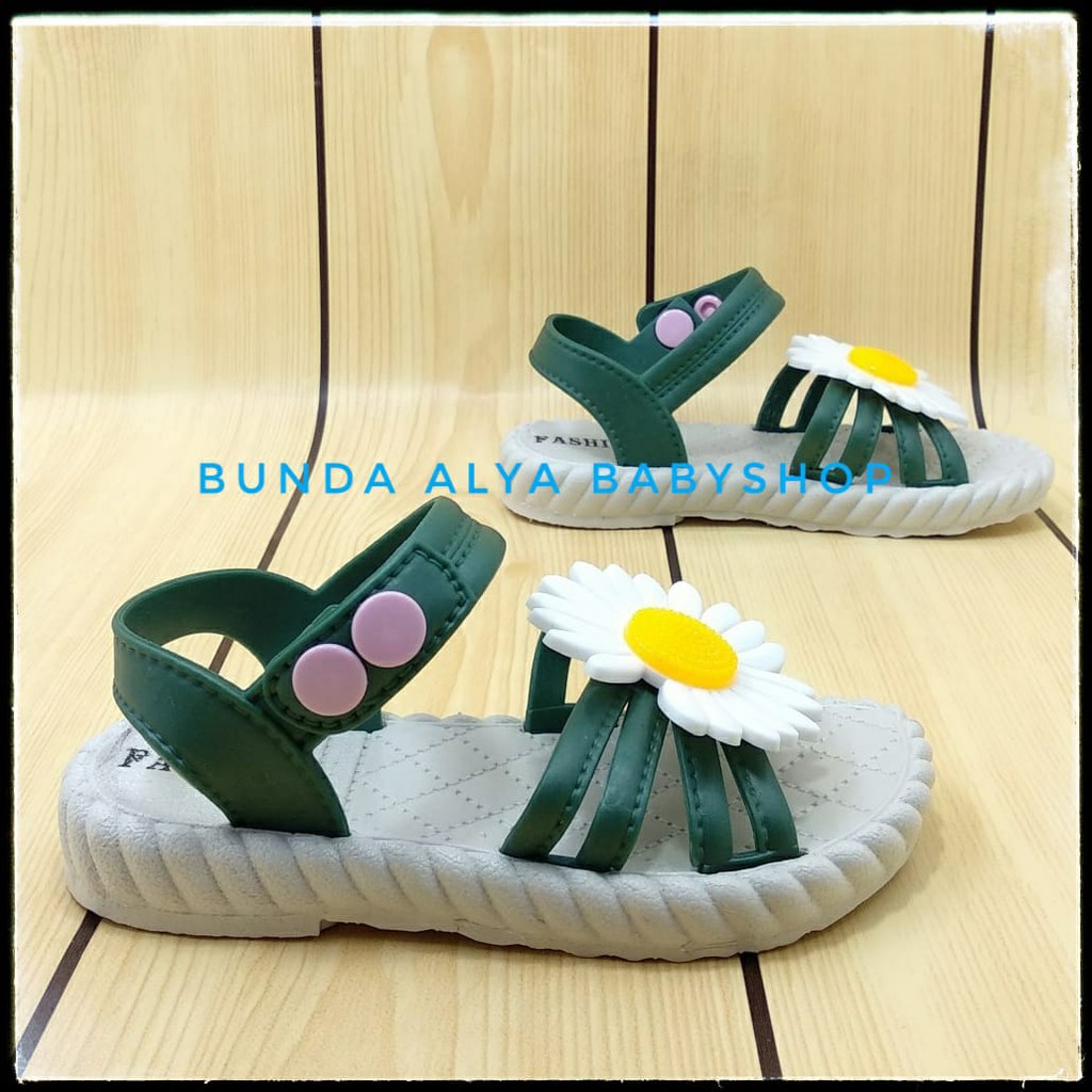 Sandal Anak Perempuan Usia 3 4 Tahun IMPORT HIJAU - Sandal Anak Cewek Elastis Motif Bunga Size 27 - 29 Karet Anti Licin