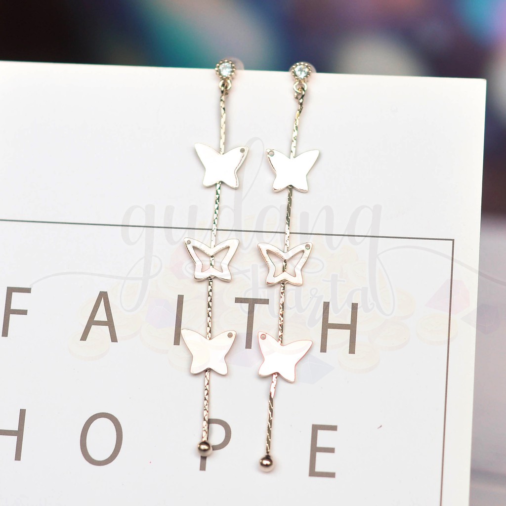 Anting Stud Three Butterflies Kupu Kupu Panjang Unik GH 203600