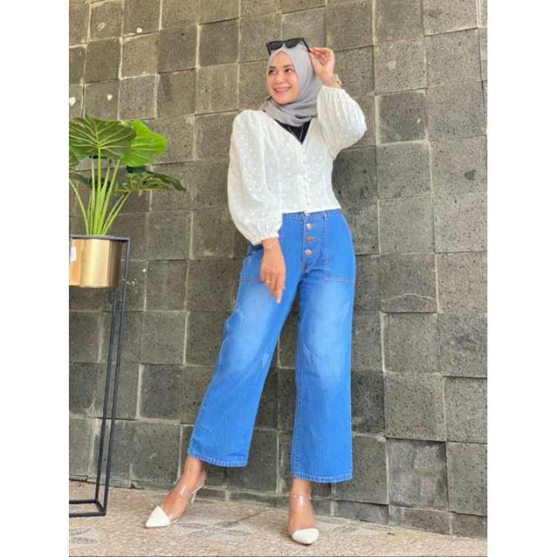 ASBdenim - REAL PICT Celana Jeans Kulot Kancing 4 Cakar jumbo Non Strecth Premium Jeans