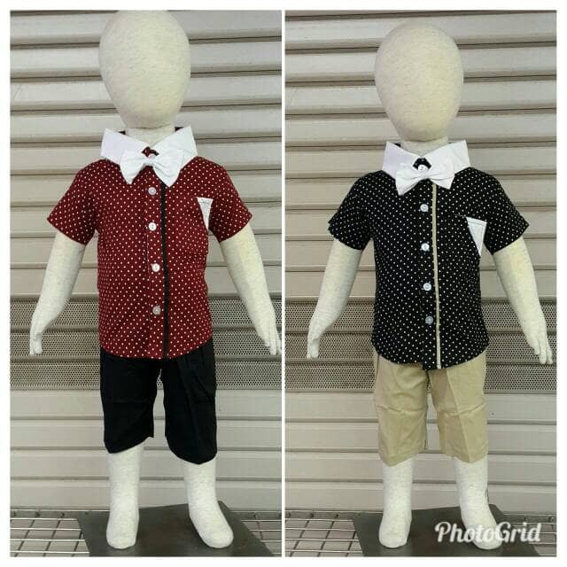 Baju Setelan Dasi Kemeja Anak Bayi Laki-Laki Polkadot