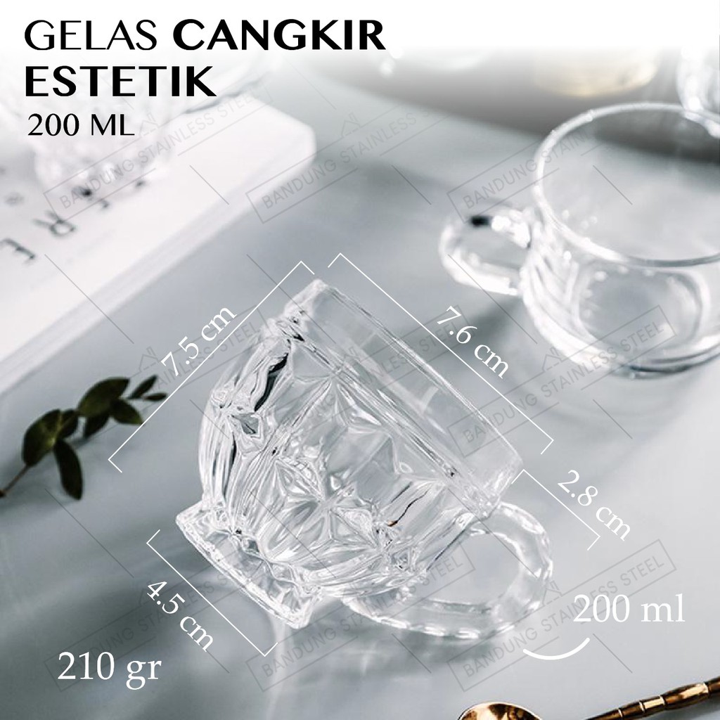 Gelas Kopi 200ml Cangkir Kaca Cafe Teh Susu Crystal Glass HomeCafe Inspired Cup Gaya Korean HomeCafe