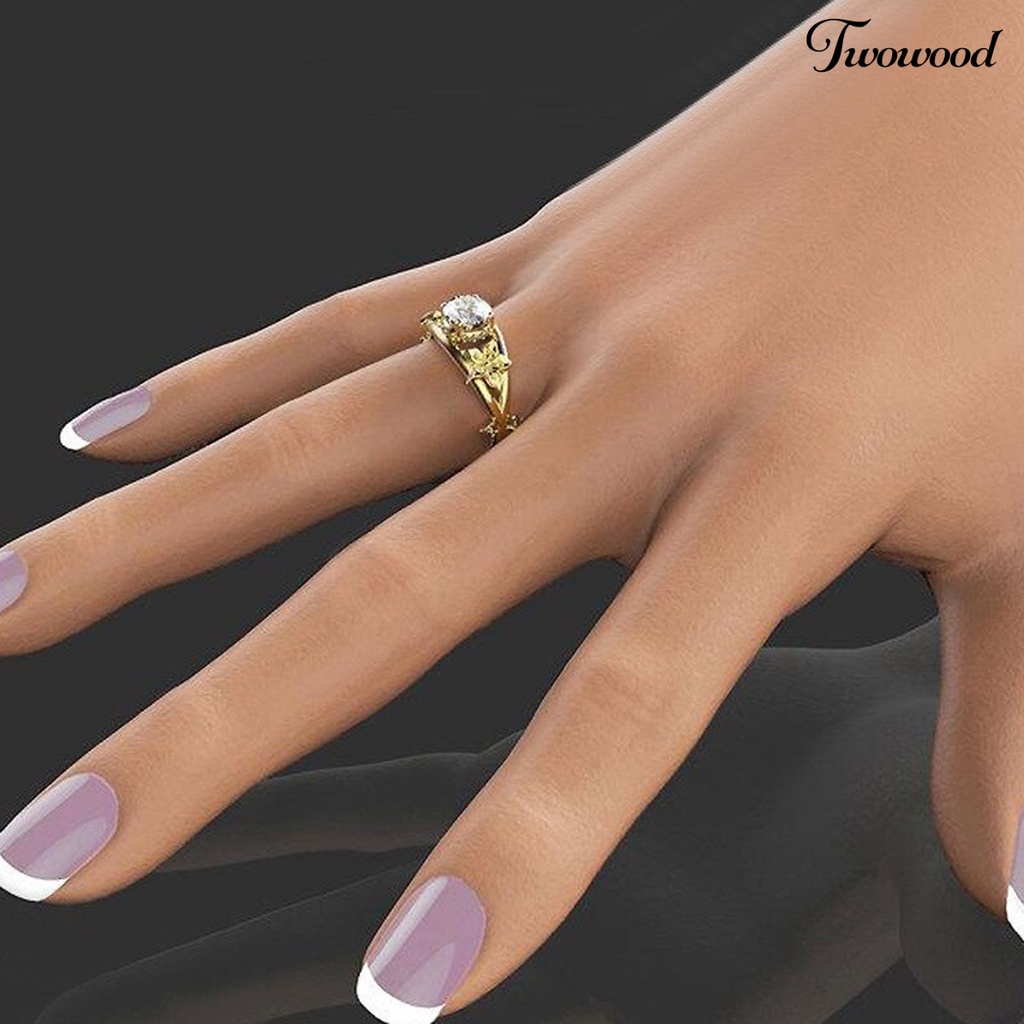 Twowood Women Ring Floral Double Layer Jewelry Sparkling Fashion Appearance Finger Ring for Wedding