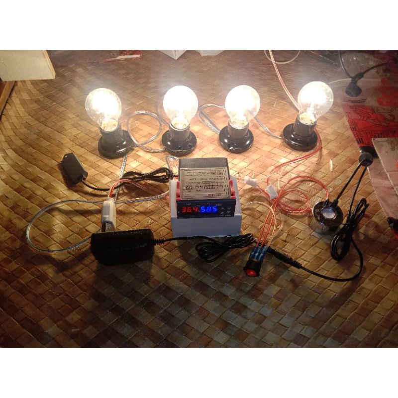 Paket Otomatis Penetas Telur Thermostat Higrostat Digital STC-3028 + Lampu Pemanas + Humifilder Leng