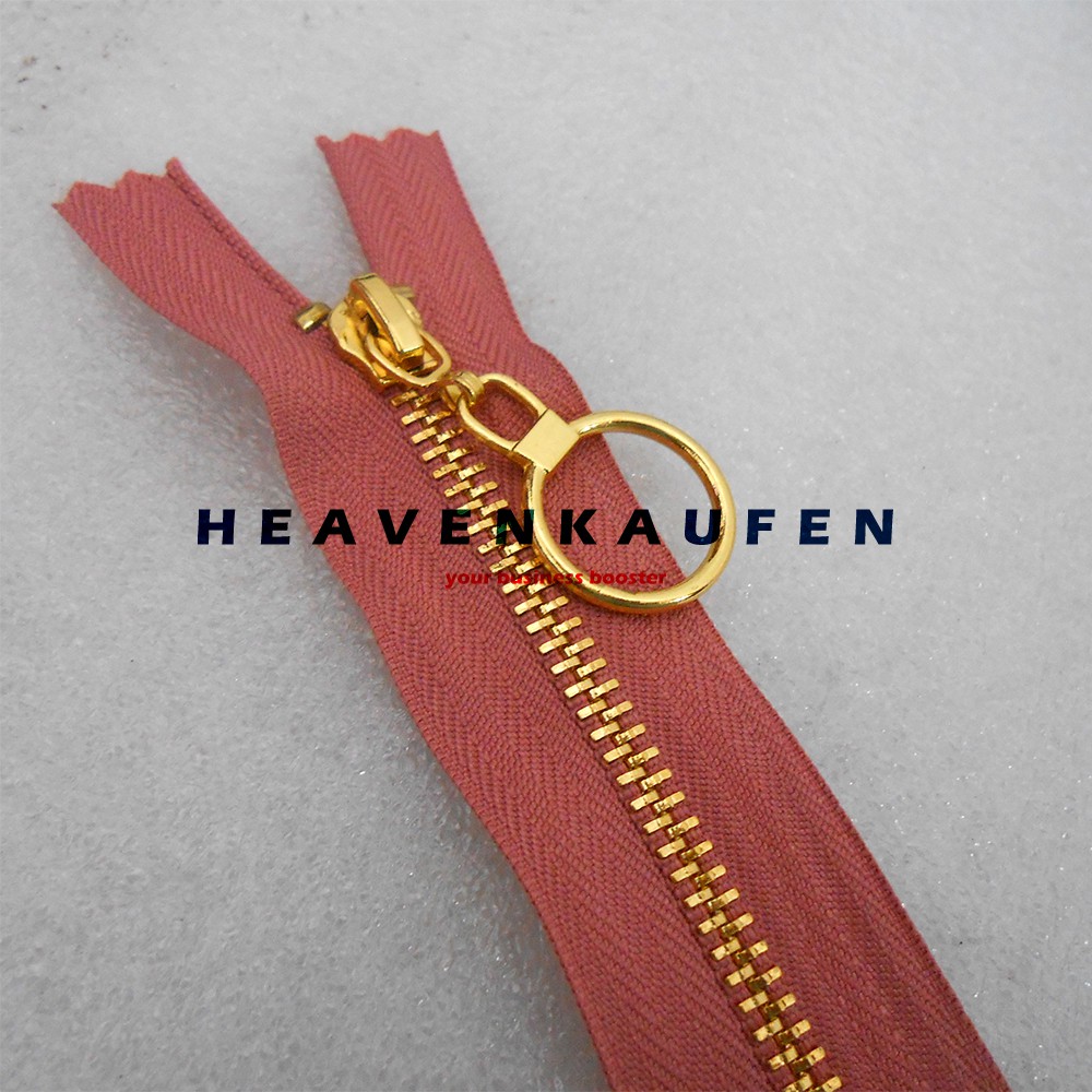 Resleting Zipper Jeans Besi 15 cm (6 inch) Gold Emas Variasi Tarikan/Puller Bulat