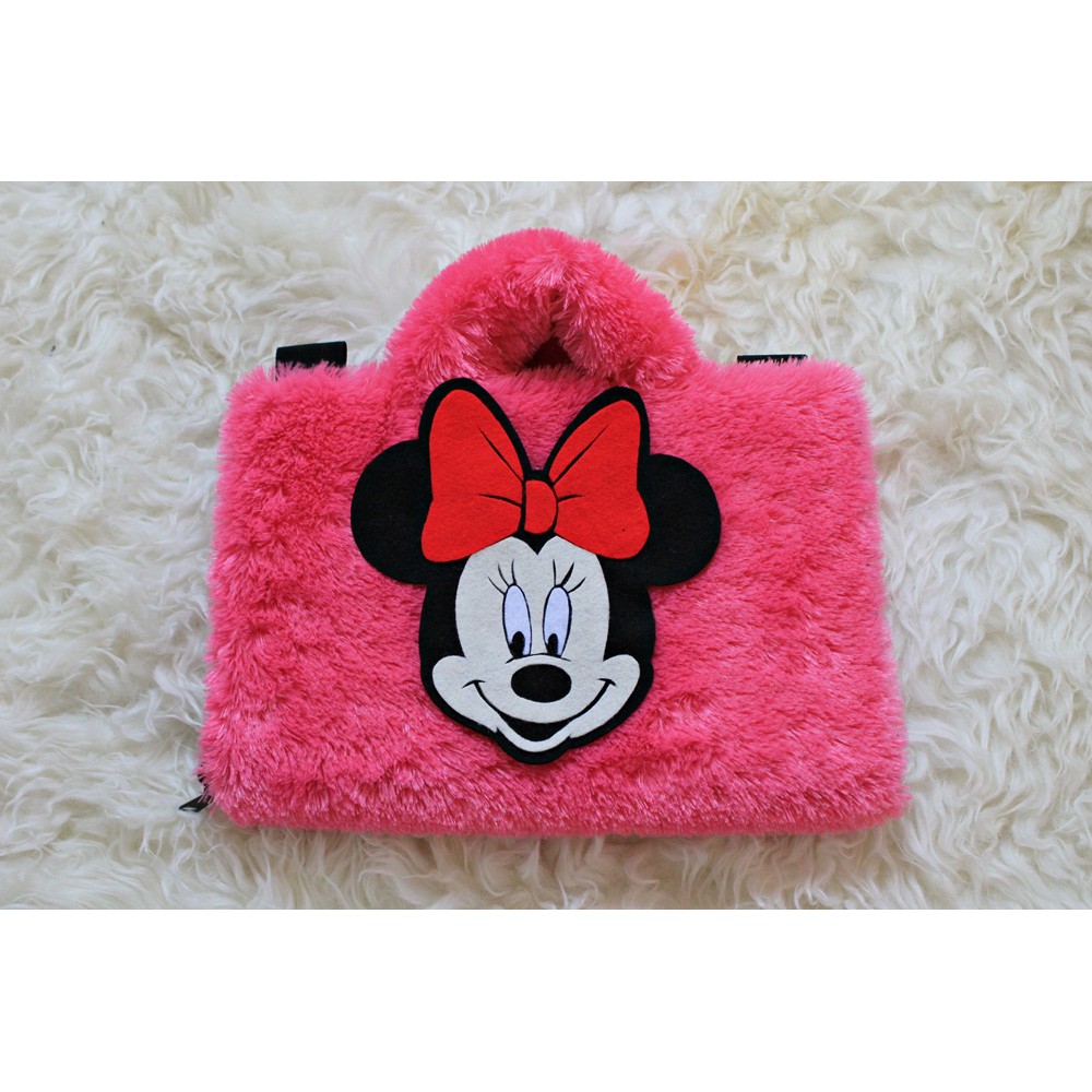 Tas Laptop Minnie/Mini Mouse Fanta Bulu Lebat 10-17 Inch Leptop Wanita Macbook Notebook Walt Disney