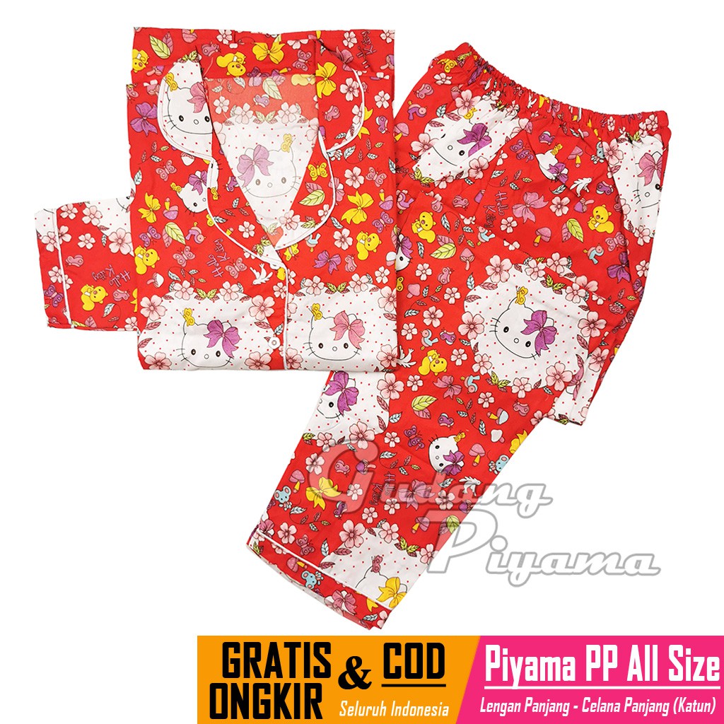 Stelan Baju Tidur Piyama Dewasa Lengan Panjang All Size Motif Lumina-PPL HK FLO RED
