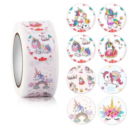 

(Isi 500) Sticker Stiker Setiker Tempelan Label Roll Unicorn Uni corn Unikorn