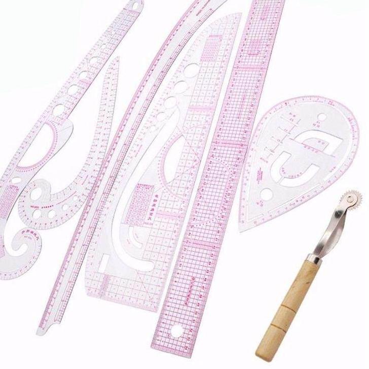 

Top Produk.. 7PCS/SET tailor ruler Clear measuring kit sewing drawing Yardstick ruler sleeve French arm curve set Paddle Whee ruler set