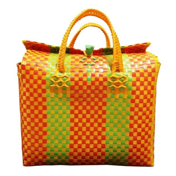 Tas Tenteng Belanja / Anyam Plastik Kaca Motif Dengan Tutup