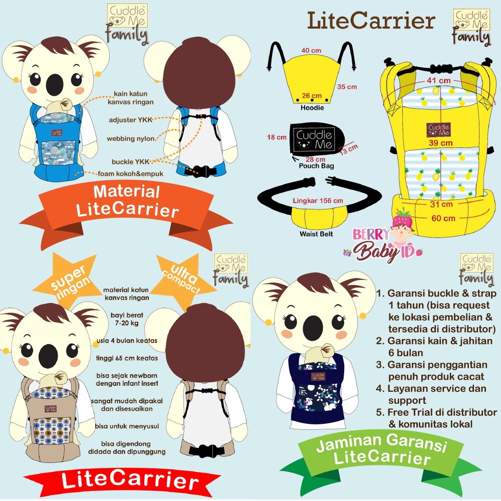 Cuddle Me Lite Carrier Gendongan Depan Gendongan Bayi Ori Garansi 1 Tahun CuddleMe Berry Mart