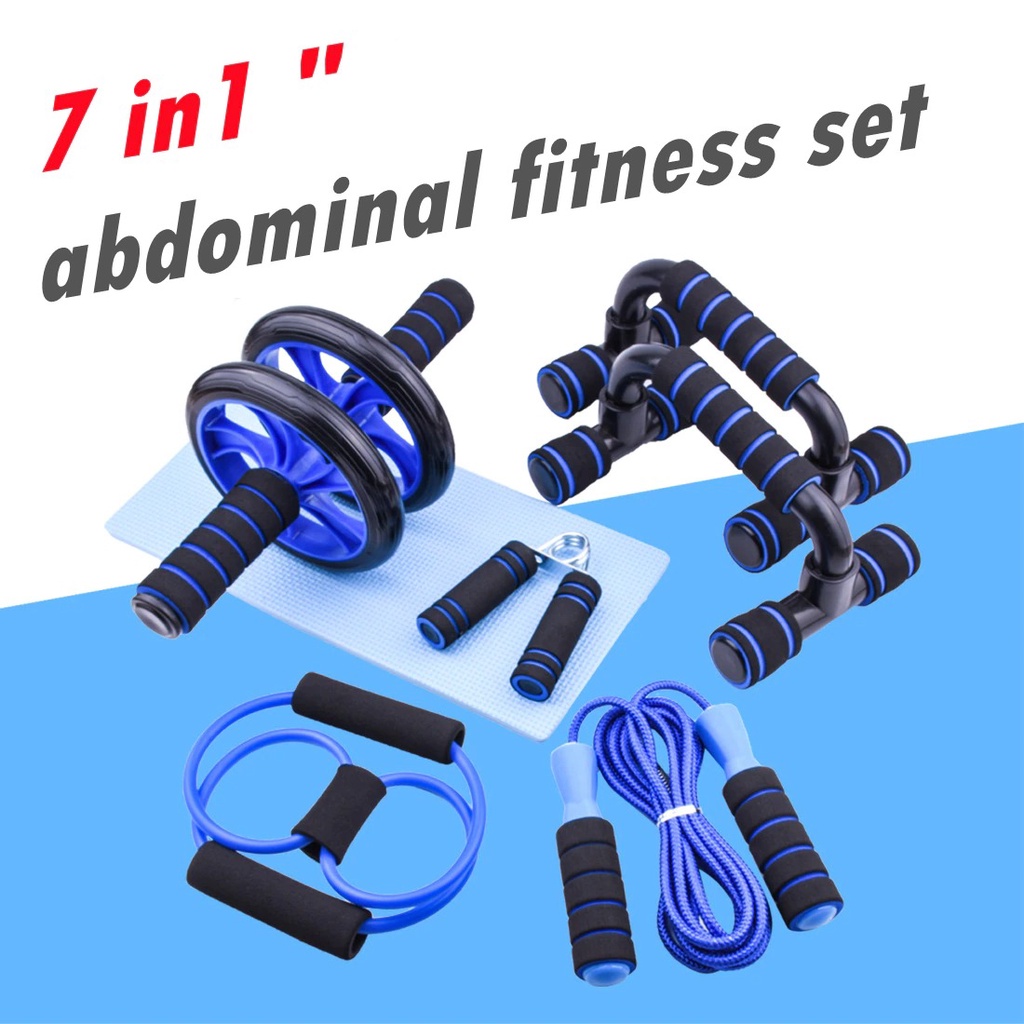 Alat Gym Fitness 6 in 1 5 in 1 Abdominal Fitness Set Roller Push Up Bar Hand Grip