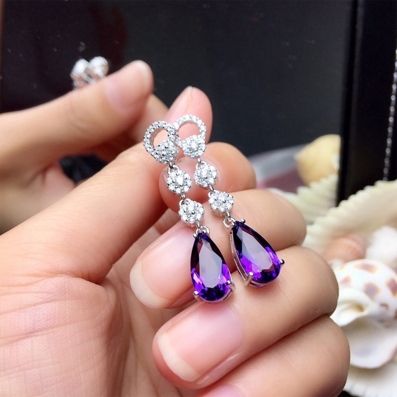 Anting Tusuk Gantung Wanita Desain Bunga Hias Cubic Zirconia AAA Gaya Eropaelegan Berkilau Untuk Pernikahan